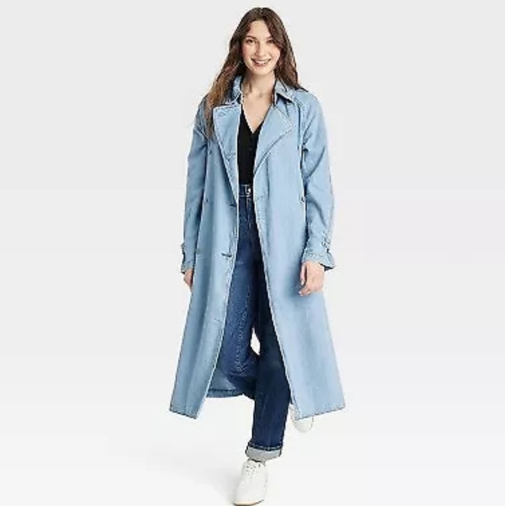 Universal Thread Light Wash Size L Women's Denim Trench Coat